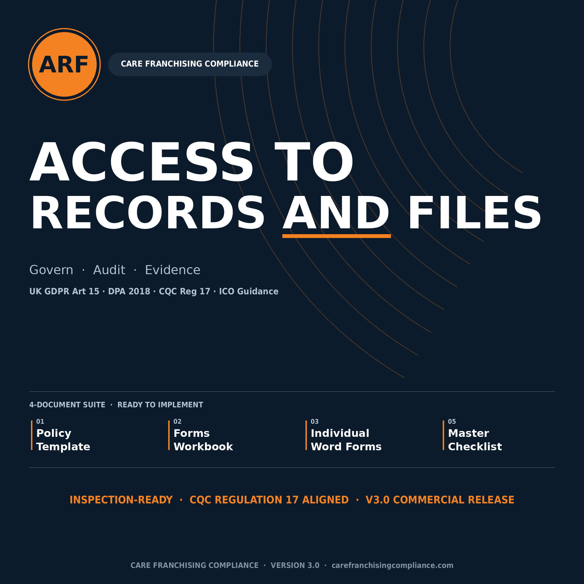 Access to Records & Files Policy Suite (UK GDPR Art 15 | CQC Reg 17 | SAR Log | 5 Operational Forms)