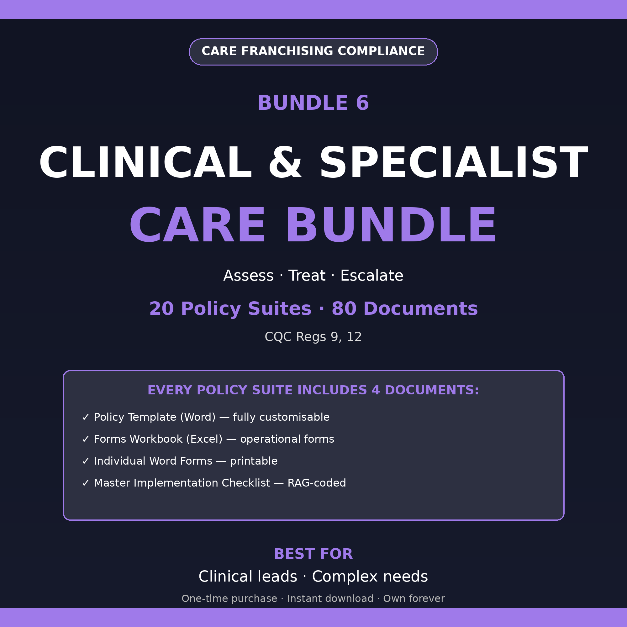 Clinical & Specialist Care Bundle | 20 Policy Suites | End of Life · Sepsis · BLS · Dysphagia · Wound Care